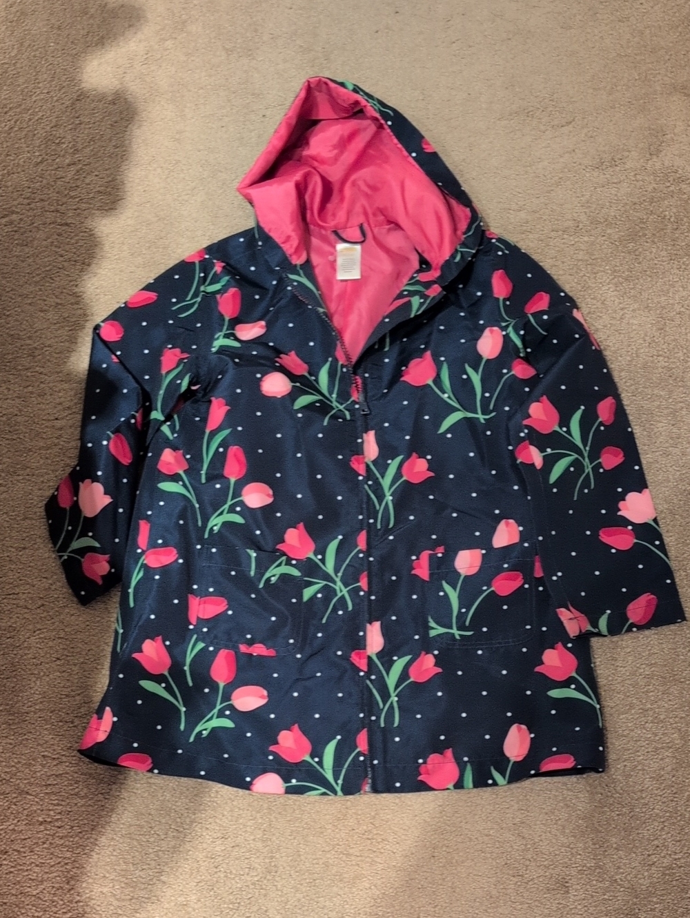 Gymboree Navy Floral Hooded Raincoat with Pink Accents